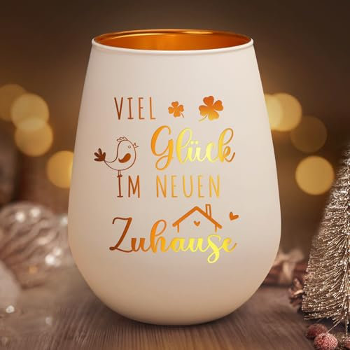 Einzugsgeschenke Wohnung, Windlicht mit Gravur Geschenk zum Einzug, Teelichthalter Einzugsgeschenke Haus, Viel Glück im Neuen Zuhause, Geschenk zum Einzug ins Haus