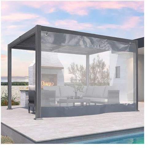 Rygcrud Rideaux De Toile De Patio pour L'extérieur, Panneaux Latéraux De Pergola Rideaux De Magasin Transparents avec Œillets, Séparateur De Garage en PVC(2.1X2.5M/6.9x8.2FT)