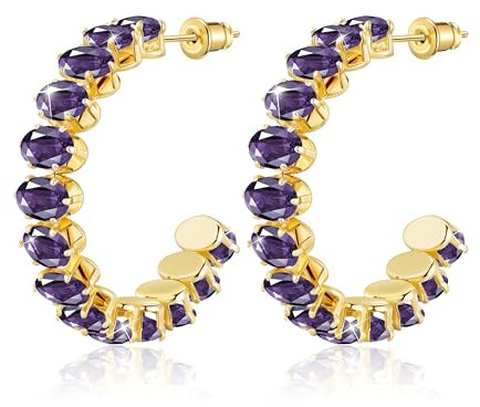 Linawe Amethyst Violett Ohrringe Gold Hängend Schmuck, Creolen Gold Groß Ohringe Edelstahl Damen, Ohrhänger Goldene Modeschmuck Hängende Ohrringe