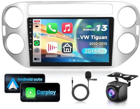 2G&64G VECHTEL 9Autoradio per VW Tiguan 2010-2015 con Carplay Android Auto Wireless, Android 13, touchscreen Bluetooth RDS/FM Radio, Wi-Fi Navigazione/Telecamera posteriore AHD/CANBUS