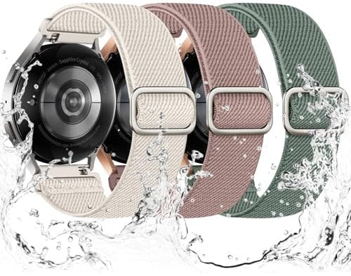 Joehwerr 3 Pack Elastic Straps Compatible with Samsung Galaxy Watch 7 6 5 4 FE Strap, 40mm 44mm 45mm/Watch 6 4 Classic 4 42mm 46mm 43mm 47mm/Active 2, 20mm Water-Resistant Stretchy Nylon Sport Band
