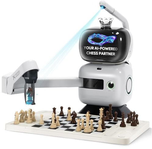 Sense Robot Robot de Ajedrez AI con Brazo Robótico – 25 AI Niveles, 1200+ Ejercicios, Entrenador de Finales, Repetición de Partidas Clásicas, Asistencia por Voz, Integración con Lichess, Sincronizac