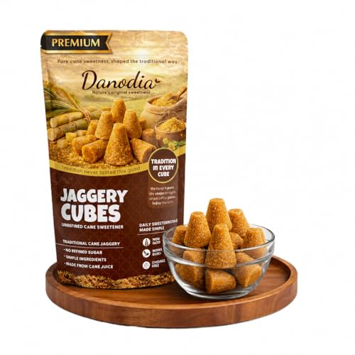 Danodia Foods Jaggery Cubes 450 g (1 lb) – indische Gur Würfel aus Rohrzucker, braune Jaggery Blöcke ohne Zusatzstoffe & Rieselhilfen, Süßungsmittel für Tee, Milch, Chai, Desserts & Backen