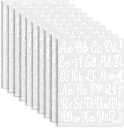 10 Sheets 570 Pcs White Iron on Letters, Heat Transfer Iron on Letters for Clothes, Bags, Hats, Backpack, Jerseys, T-Shirts DIY