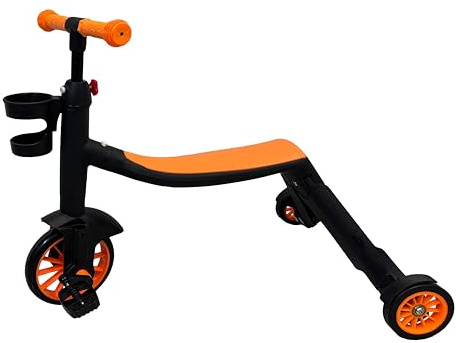 KAJILE 7-in-1-Dreirad für Kleinkinder,Innen- und Außen-Scooter,Gleichgewichtslaufrad,Kinder-Triangle Multifunktionales Kinderfahrrad mit dreistufig verstellbarem Lenker,Orange