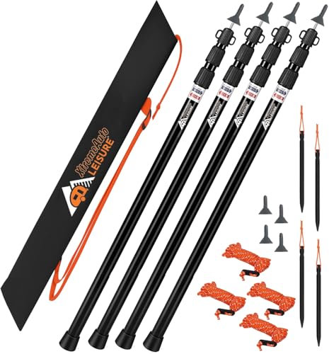 Xtremeauto Adjustable Tent Poles – Telescoping Aluminum Poles for Tarp, Canopy, Awning, Camping Shelter – Lightweight & Rustproof – 90cm to 230cm ((4PCS) Black)