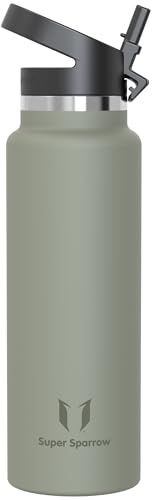 Super Sparrow Gourde Isotherme - 1.5L - Paille Bouche Large Bouteille - sans BPA - SwivelSip Gourdes INOX - pour Sport, Voyages, L'école
