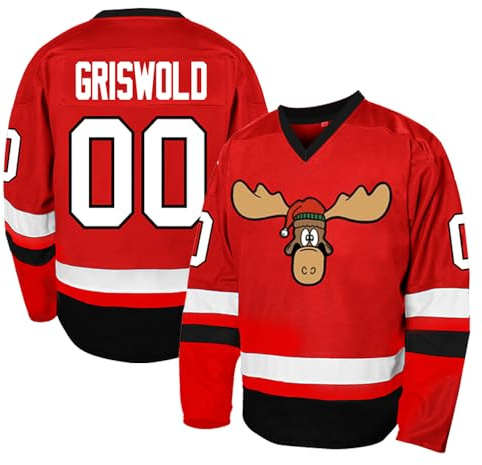 CUTHBERT #00 Griswold Movie Eishockey Trikot Herren Weihnachten S-3XL Urlaub Stitched Shirts, Rot/Ausflug, einfarbig (Getaway Solids), 3XL