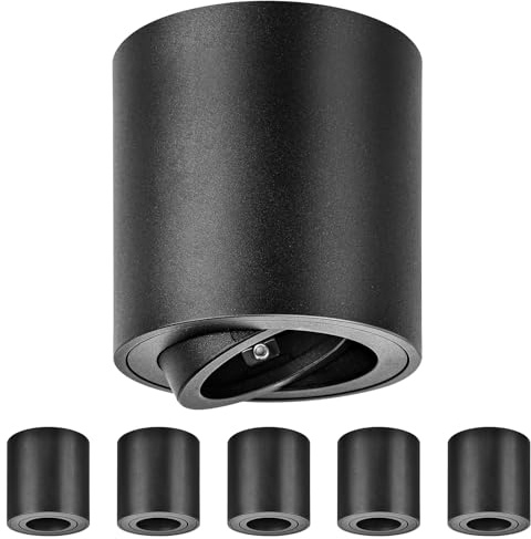 GeyouLux GU10 Surface Mounted Spotlights Black, Ø80x84mm Round Ceiling Spot Lights, 30° Adjustable, 230V Downlights with GU10 Holder, Aluminium Ceiling Spots, Bulbs Not Included, 6 Pack