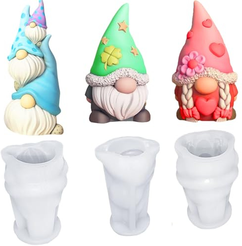 3 Stk Weihnachten Zwerg 3D Kerzenform, Silikonform Wichtel Zum Gießen, 3D Silikonform Wichtel,DIY Silikon Kerzen Gießform für DIY Silikon Kerzen Gießform,Formen Seifenform,Weihnachtsschmuck Dekoration