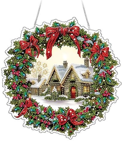 DIY Diamond Painting Weihnachten Deko Türkranz Diamant Painting Fensterbilder Weihnachten Fenster Hängend Diamond Painting Anhänger Diamantmalerei Girlande Bilder Für Tür Fenster Weihnachtsdeko (O)
