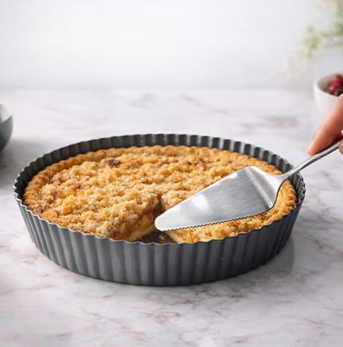 Yamteck Deep Quiche Dish 24 * 5.5cm with Cake Server, Loose Base, Tart Tin for Baking with Non-Stick Coating and Rugged Carbon Steel, Flan Case Mini Pie Pan for Christmas Thanksgiving Festival Party