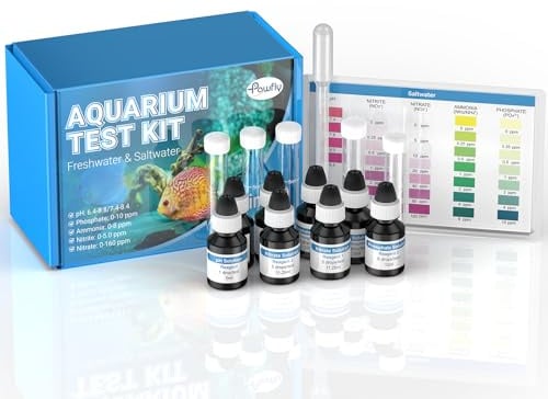 Pawfly 5 in 1 Aquarium Water Master Test Kit, Aquarium Water Test Kit Fish Tank Water Testing Kit for pH Nitrite Nitrate Ammonia & Phosphate, Aquarium Test Kit for Freshwater & Saltwater Fish Tanks