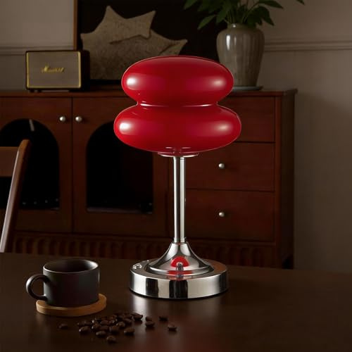 Zoeger Cordless Mushroom Lamp Table Lamp for Bedroom, Battery Operate Mini Modern Mid Century Lamps,Unique Aesthetic Home Living Room Decor
