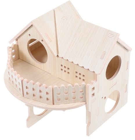Lurrose Hamsterhaus Holz mit Doppelstock Natürlichem Holz Transparenten Fenstern und Abnehmbarem Design Spielhaus für Kleine Nager und Hamster Sicherer Rückzugsort für Innenkäfig