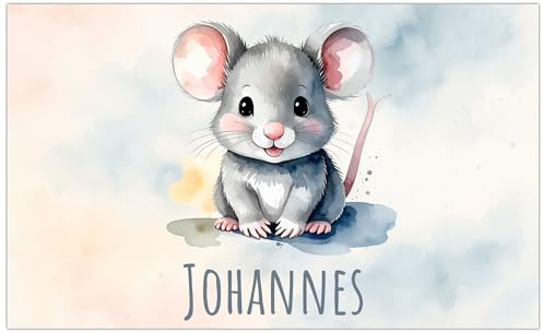timalo Kinder Poster personalisiert mit Namen | 140 x 61 cm Maus | Bild für die Wand Kinderzimmer Süße Tiere Boho Aquarell Jungen und Mädchen Zimmer Wandbild