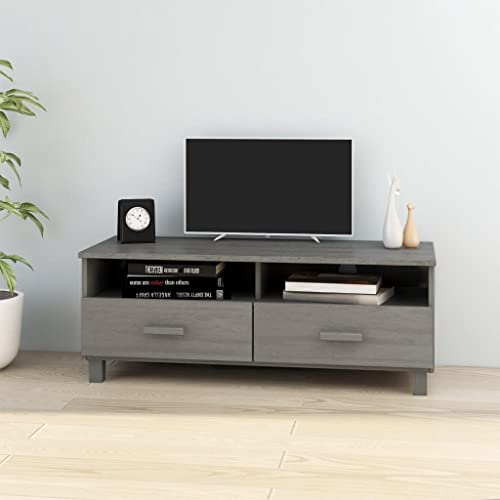 QZZCED HAMAR Meuble TV en bois massif pin gris clair Meuble TV en bois de pin, stable et robuste avec tiroirs et compartiments, grand espace de rangement pour organiser