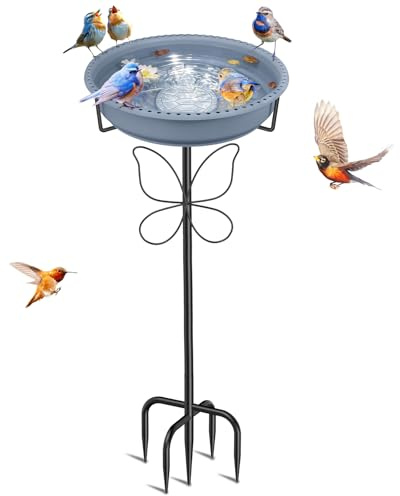 Vogeltränke Stehend mit Abnehmbare Vogelwanne im Freien, Rostdichte Vogelbecken Schüssel Wassertränke für Vögel, Vogelbäder Futterschale für im Freien Garten Patio Garten Rasen Dekor (Grau)