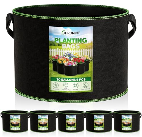 CHRORINE Paquete de 6 bolsas de cultivo de 10 galones (37,85 L), macetas de tela de aireación engrosada de 300 G con asas, adecuadas para plantar plantas, flores y frutas