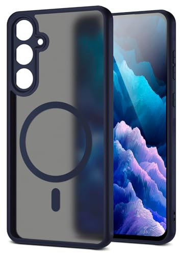 moex für Samsung Galaxy A55 5G Hülle kompatibel mit MagSafe, Handyhülle Hardcase Stoßfest mit Kameraschutz, Translucent Back Cover, Schutzhülle Wireless Charging, Halo Case, Blau