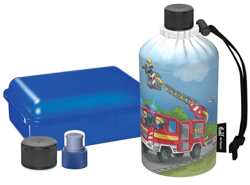 Emil Glas Trinkflasche Starterset 0,3l Einsatz – mit Brotbox & 3 Verschlüsse, isolierte Kinderflasche für Kita, Kindergarten & Schulstart, schadstofffrei