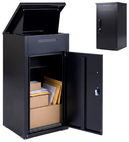 COSTWAY Boîte aux Lettres pour Colis avec Serrure pour l'Extérieur, Grande Boîte de Colis en Acier Galvanisé avec Panneau Antivol Serrure à Code Surface Étanche, pour Maison Véranda