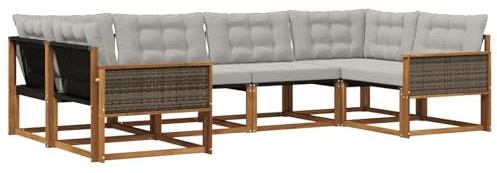 vidaXL Outdoor-Sofagarnitur mit Kissen 6 pcs Natürlich und Hellgrau, Garten-Sofa, modernes Outdoor-Sitzset, strapazierfähige Terrassenmöbel, gemütliche Lounge für Dein Wohnzimmer