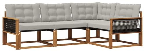vidaXL Outdoor-Sofagarnitur mit Kissen 4 pcs Natürlich und Hellgrau, Garten Loungeset, modernes Outdoor Sofa, langlebige Möbel, stylische Terassen-Sitzgelegenheiten, ideal zum Entspannen