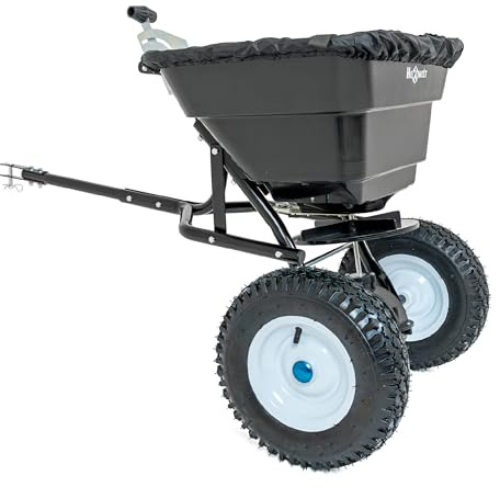 Hexwelt Universal Streuwagen für Rasentraktor, 30 L, HW-SPREADER | Streubreite bis 3,5 m, regulierbare Streumenge, 13-Zoll-Luftreifen, Kunststoffbehälter