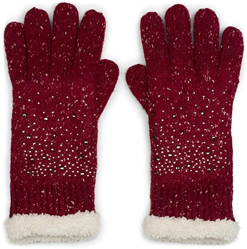 styleBREAKER warme Handschuhe mit Strass und Fleece, Winter Strickhandschuhe, Damen 09010010, Farbe:Bordeaux-Rot meliert (One Size)