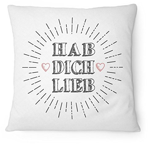 Fashionalarm Kissen Hab dich lieb - 40x40 cm mit Füllung | Geburtstag Geschenk Idee Paare Beste Freundin Frauen Muttertag Valentinstag Jahrestag, Farbe:weiß