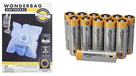 Wonderbag WB406120 Boite de 5 Sacs aspirateur Wonderbag Classic & Amazon Basics Lot de 12 Piles alcalines Type AA 1,5 V 2875 mAh (Design Variable)
