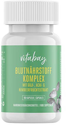 Vitabay Blutnährstoff Komplex mit Eisen Vitamin C vegan - 18mg Eisen & 80mg Vitamin C - 90 Kapseln hochdosiert - natürlicher Komplex aus Pflanzenextrakten