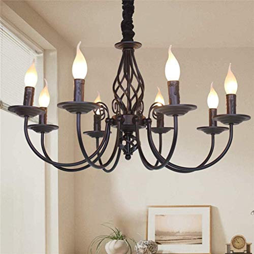 Pendelleuchte Antik Industrie Hängeleuchte Klassische Anhänger Kerze Pendellampe Höhenverstellbar E14 Schmiedeeisen Retro Hängelampe Landhausstil Wohnzimmer Einfach Kronleuchter,Schwarz,8heads
