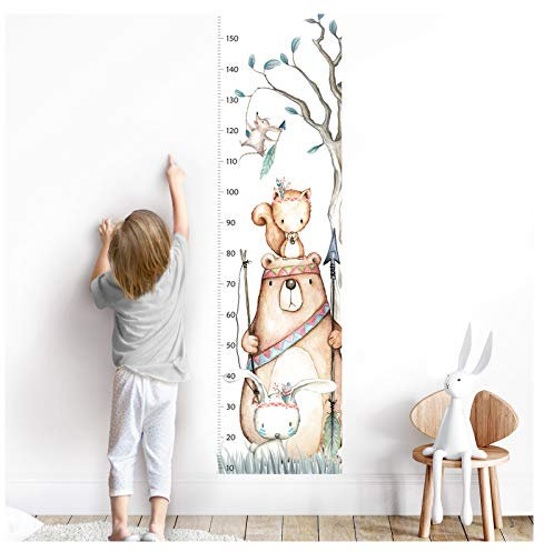 Little Deco Wandtattoo Wandsticker Kinderzimmer Junge Mädchen Messlatte | 150 cm Bär Hase Eichhörnchen | Tiere Kinder Aufkleber Wanddeko Baby DL457