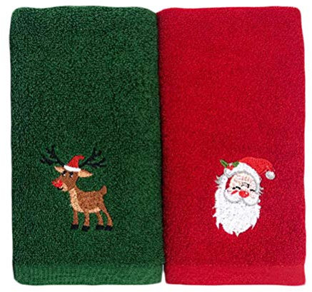 Yunobi Juego de 2 toallas de Navidad de algodón, multicolor, tamaño mediano, 350 g/m², diseño de fantasía, duraderas, lavables a máquina, secar en secadora a baja temperatura, planchar