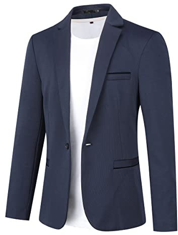 Allthemen Blazer Chaqueta de Traje para Hombre diseño Ajustado con botón de veston Blazer para Hombre Elegante Formal para Bodas Negocios y veladas azul marino L
