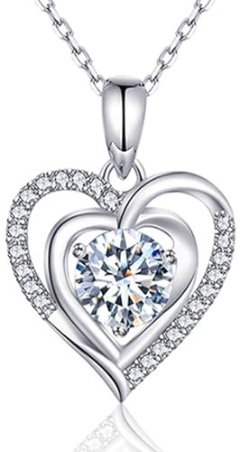 immobird Damen Halsketten mit April Geburtsstein Zirkonia Herz Anhänger Herzkette Damen 925 Sterling Silber Kette Geschenk für Frauen