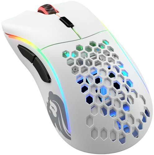 Glorious Gaming Model D Wireless Ratón gaming inalámbrico - 69 g superligero, sin lag 2,4 GHz inalámbrico, hasta 71 horas de batería, RGB, sensor BAMF, ergonómico, 6 botones - Blanco mate