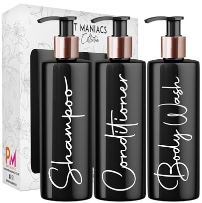 Print Maniacs Black Mrs Hinch Inspired Personalised 500ml Bottles Bathroom Lotion Kitchen Shampoo Conditioner Rose Gold Pump (Set 3, F2) (White)