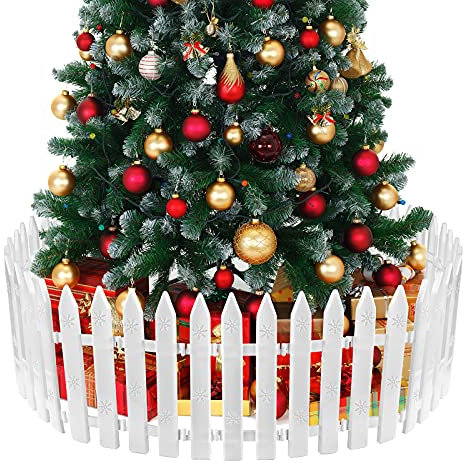 MCEAST 24 Pieces Christmas Tree Fences White Picket Fence Border 4.6 x 12 Inches Mini Plastic Decorative Fences for Home Wedding Fairy Garden Party