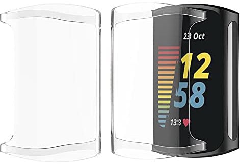 Chofit Cases Compatible with Fitbit Charge 5 Case, Screen Protector TPU Plated Protective Case Protector Cover Armor Shell for Charge5 Activity Tracker, Clear+Clear