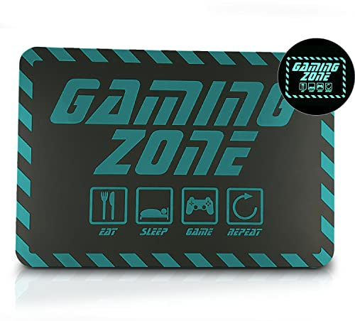 Gaming Zone Schild - Leuchtet im dunkeln - Größe: 20 x 30 cm - Material: Aluminium, langnachleuchtend - blau/schwarz - Eat Sleep Game Repeat - Wand- & Türschild - signodoo