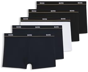 BOSS Herren Trunk 5P Essential Fünfer-Pack eng anliegende Boxershorts aus Stretch-Baumwolle mit kurzem Bein und Logos am Bund