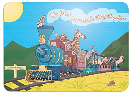 Alimpia Einladungskarten für Kindergeburtstag 10x Party - Design: Tiere im Zug - die Einladung für Mädchen Jungen Kinder, Erwachsene Einladungskarte zum Geburtstag Einschulung Kinderparty