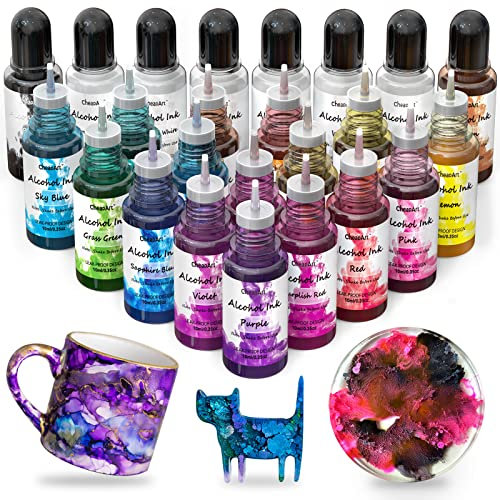CHEAPART Alcohol Ink Set 24 Vibrant Colors Resin Dye High Concentrated Fast Drying Alcohol Based Epoxy Resin Pigment Resin Art Tumblers Coaster Acrylic Fluid Painting Crafts (24x10ml/0.35 fl oz)
