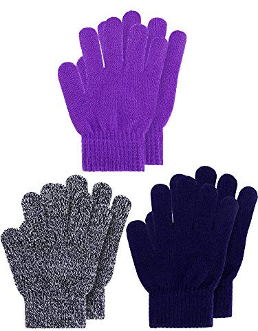 Geyoga 3 Paar Winter Kinder Gestrickte Handschuhe Warme Kinder Strickhandschuhe Elastische Fäustlinge (Stilvoll, M)