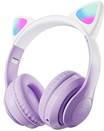 TOKANI Kinder-Kopfhörer, kabellose Bluetooth-Kopfhörer für Kinder, Teenager, Erwachsene, Over-Ear-Bluetooth-Kopfhörer mit Mikrofon, Katzenohr-Kopfhörer für Mädchen und Frauen (Lila)