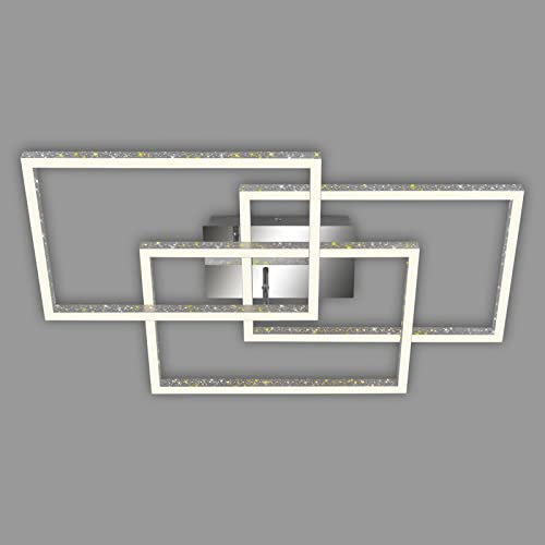 BRILONER Leuchten – LED Deckenleuchte mit Glitzereffekt, Deckenlampe Dimmbar, Schwenkbar Warmweißes Licht, LED Frame, Alu-Chrom