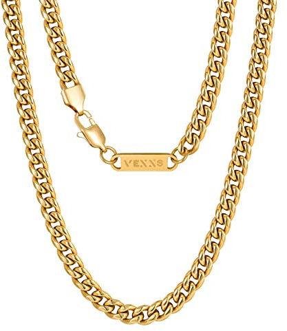 VEXXS 3/4/6mm Herren Panzerkette, 18K Gold beschichtet Cuban Halskette, Miami Kubanische Gliederkette Herren Kette Hip Hop Nickelfrei für Männer (Golden-6mm, 61.00)
